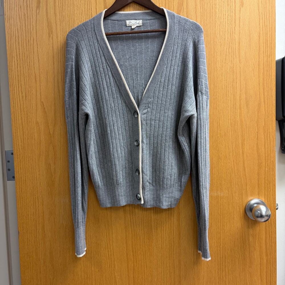 Marled Gray Button Up Soft Knit Cardigan Classic Academic Preppy Minimalist M